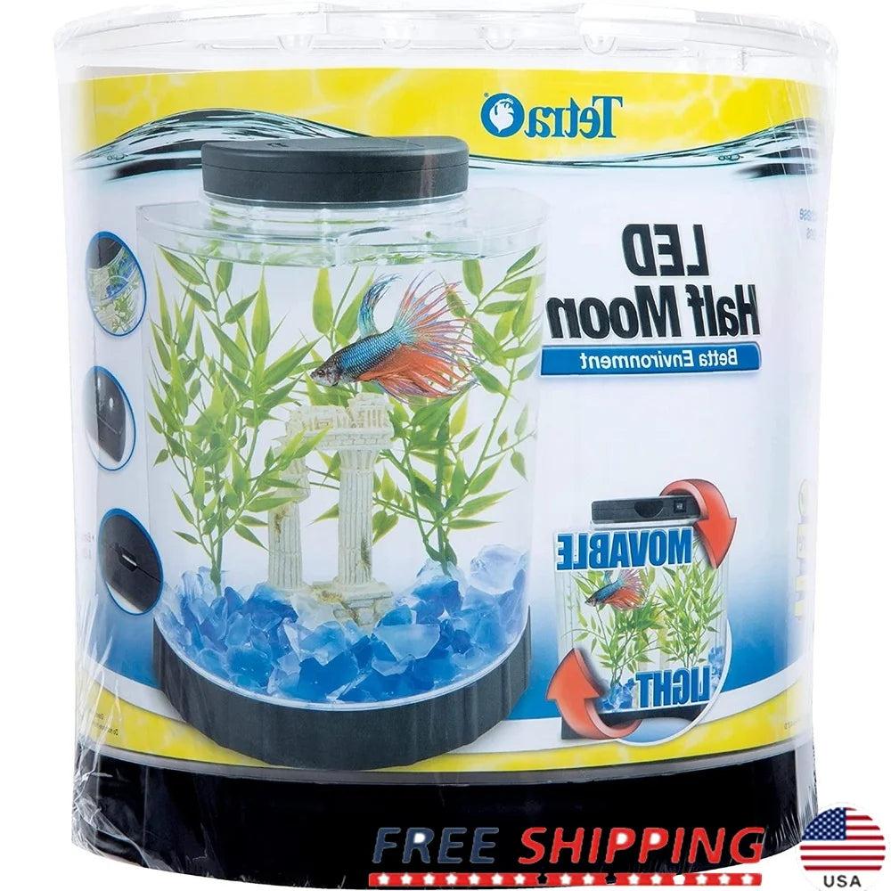 XMSJ Betta Aquarium Kit Half Moon Tank With LED Light