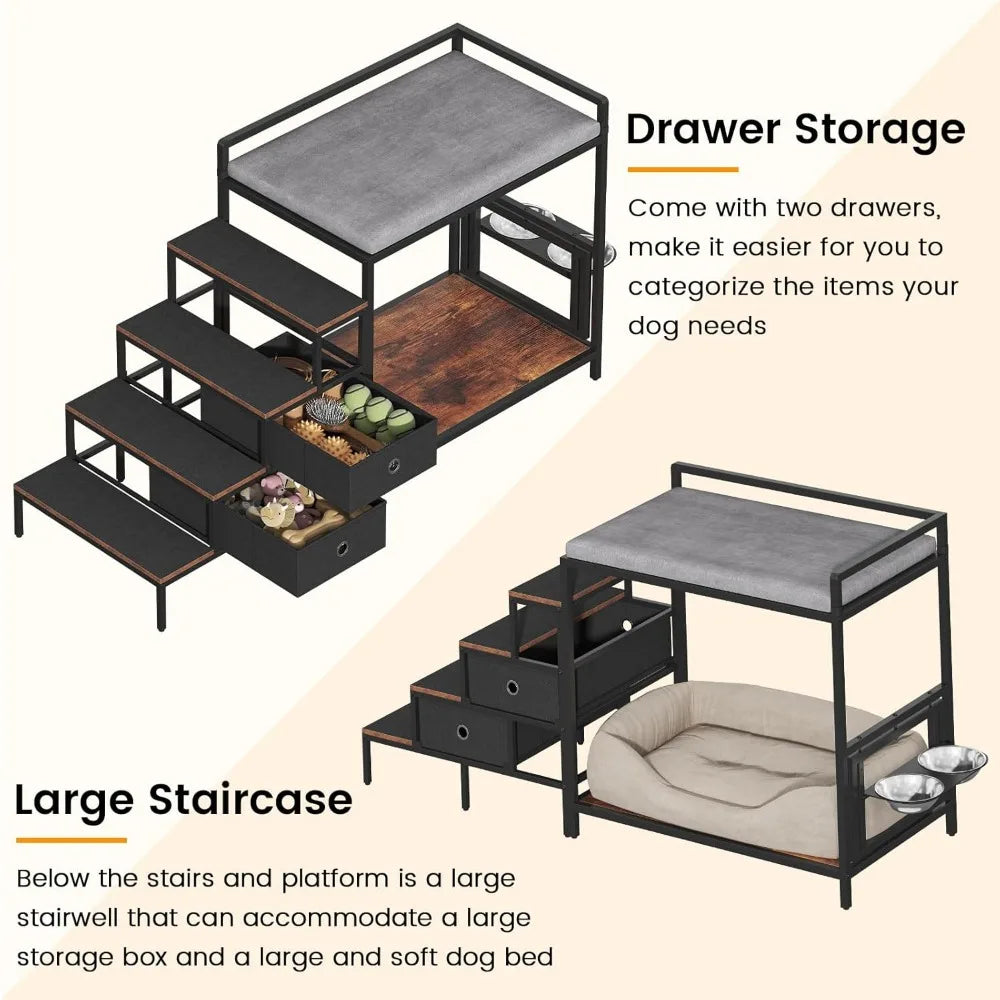 360 Rotating Adjustable Pet Feeder Perch Staircase Bed With Drawers