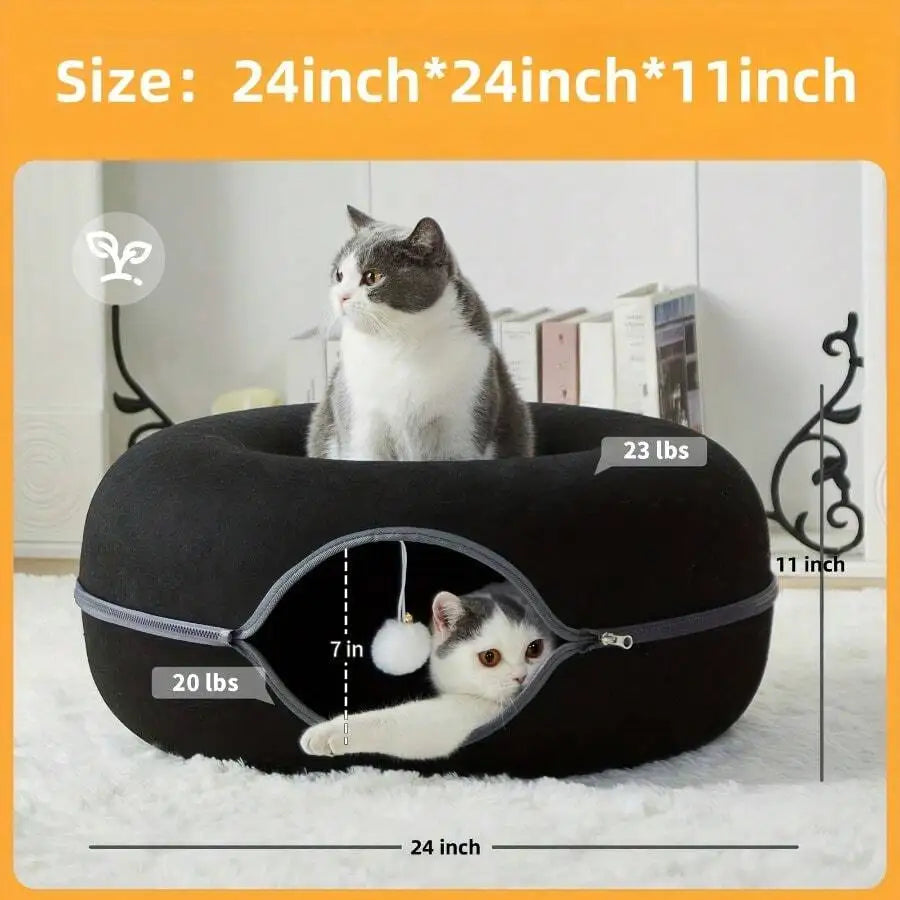 Cat Cave Bed Donut Tunnel For Indoor Cats Scratch Resistant