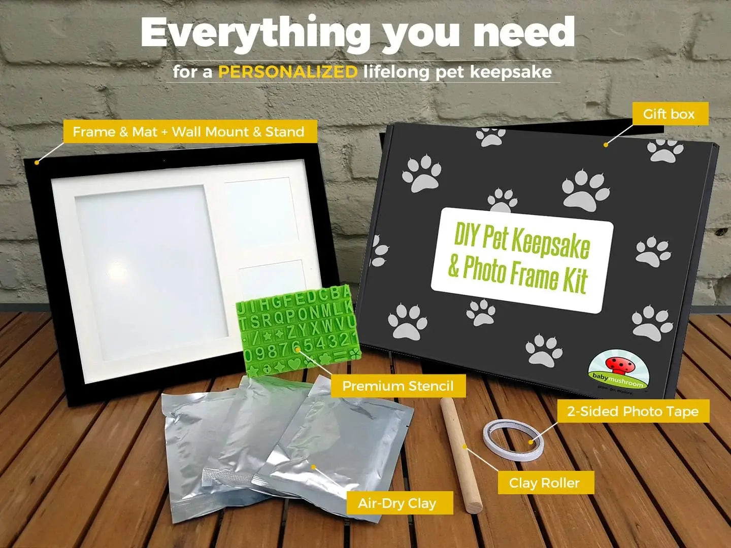 Pet Pawprint Keepsake Kit With Wood Frame For Pet Memorial