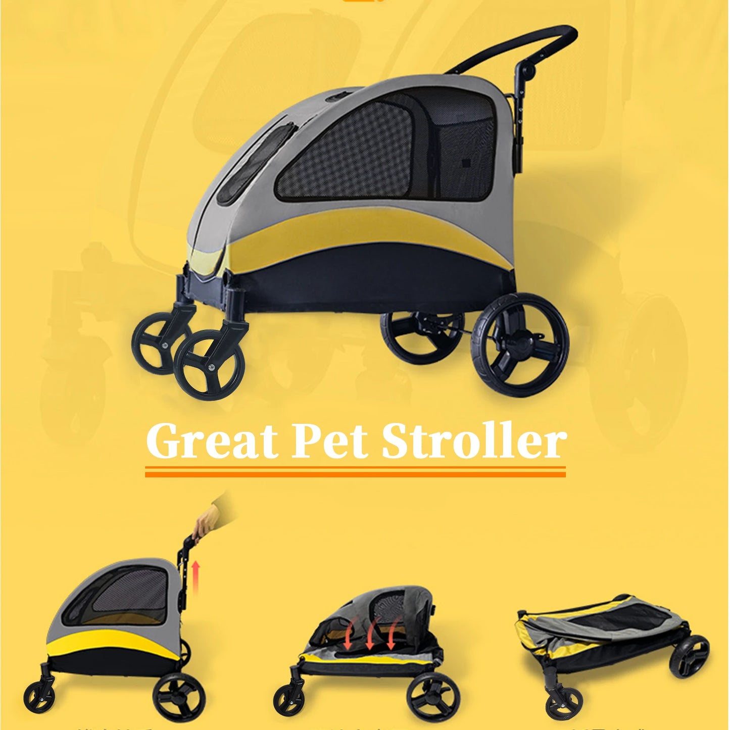 All Breeds Portable Dog Stroller Four Wheel Foldable Carrier