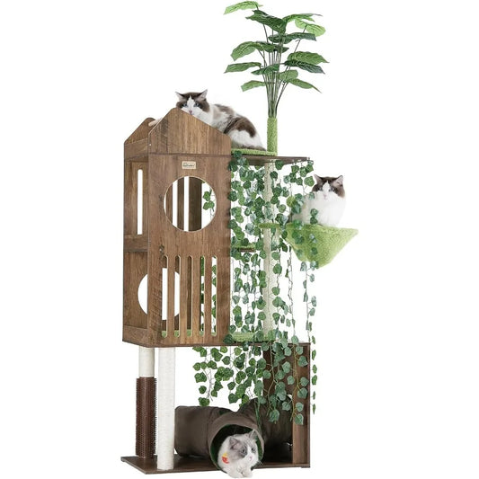 Hign-concerned Large Cat Tree With Leaves Indoor Tower