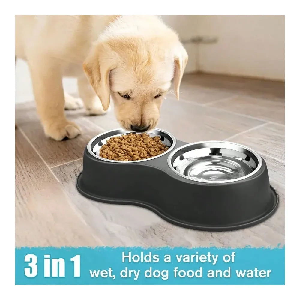 Double Dog Water And Food Bowl Stainless Steel Non Slip