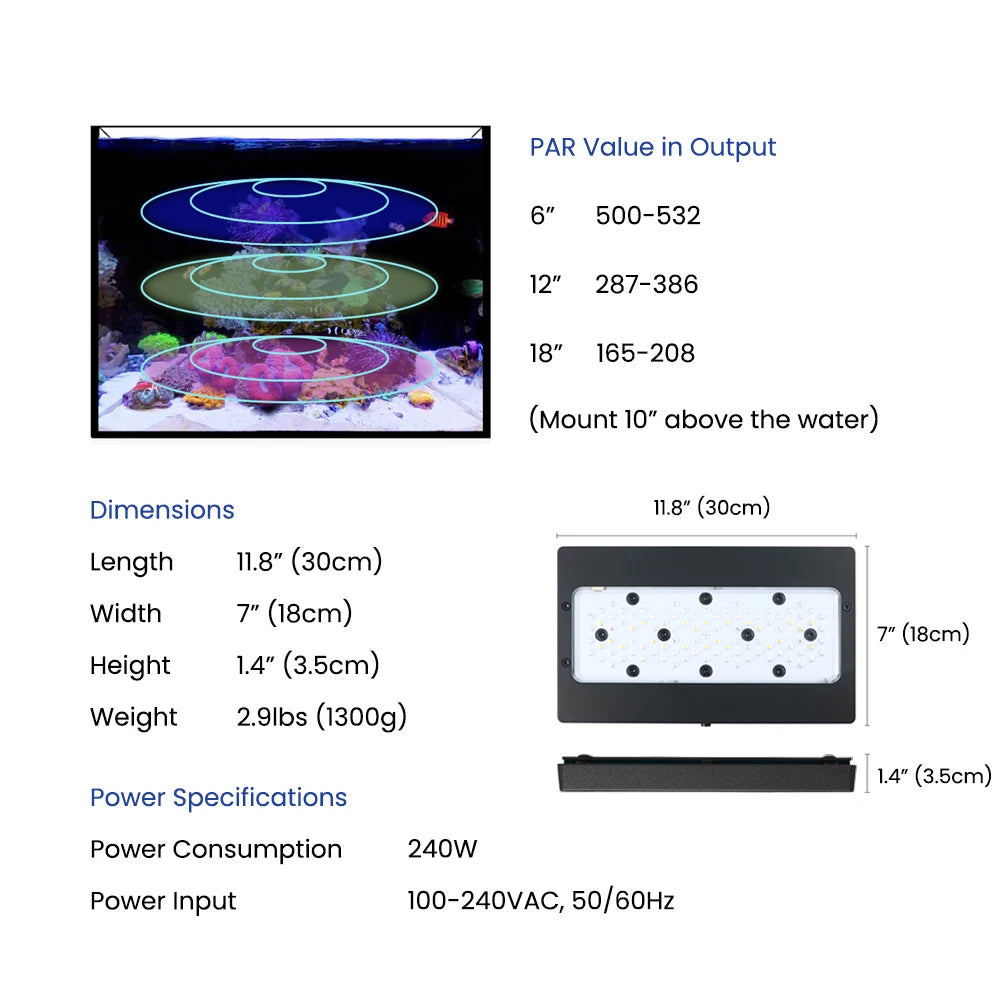 Control A8pro II Max 240W Full Spectrum LED Aquarium Light