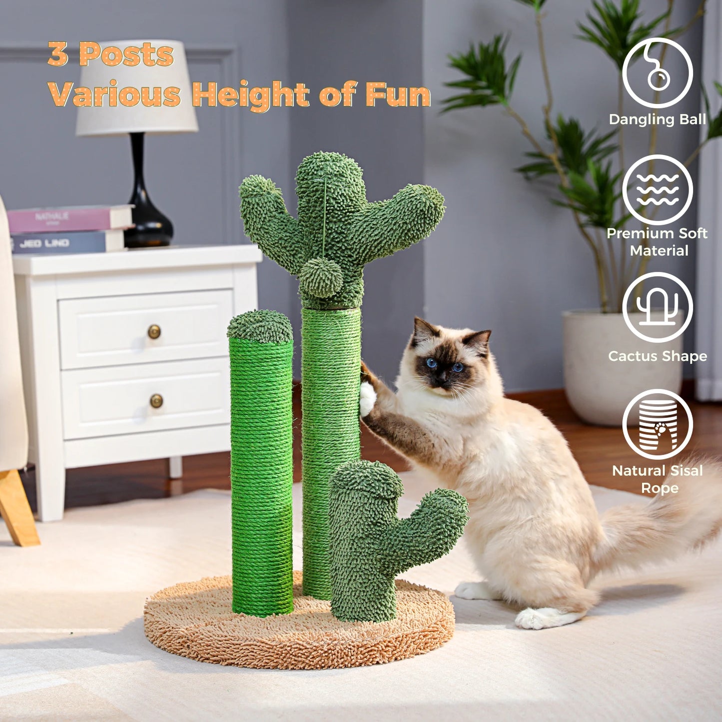 PAWZ Road Cactus Cat Scratcher Post Three Scratching Poles
