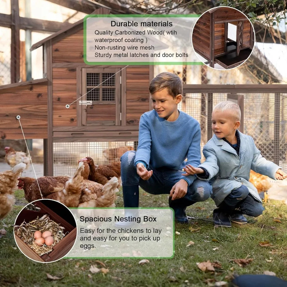 MKDK Large Wooden Chicken Coop Outdoor Run With Nesting Boxes
