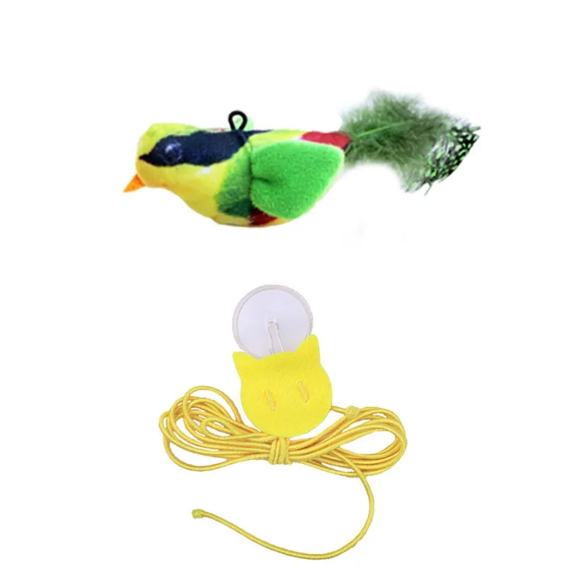 Interactive Flapping Bird Sparrow Plush Cat Toy With Chirping Sound