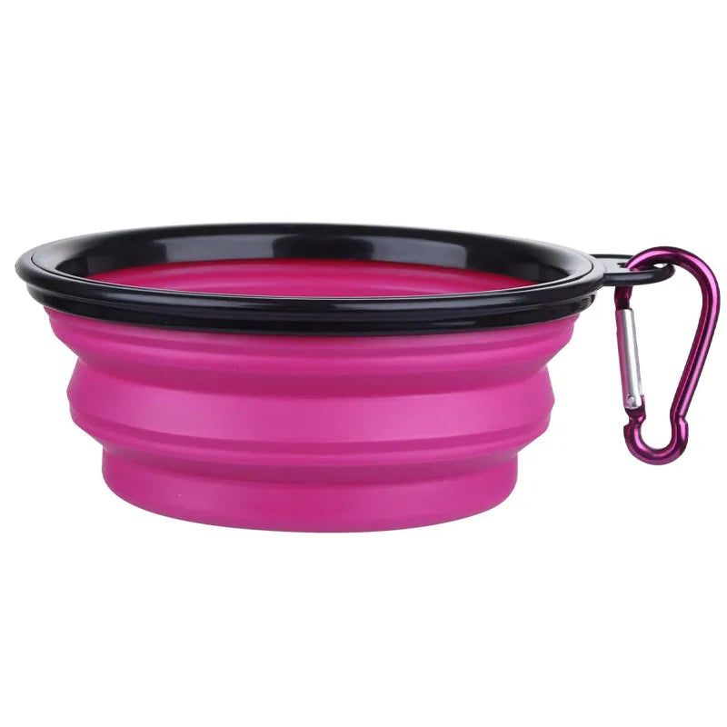 Foldable Portable Dog Feeder Bowl 2-In-1 Travel Dispenser With Carabiner