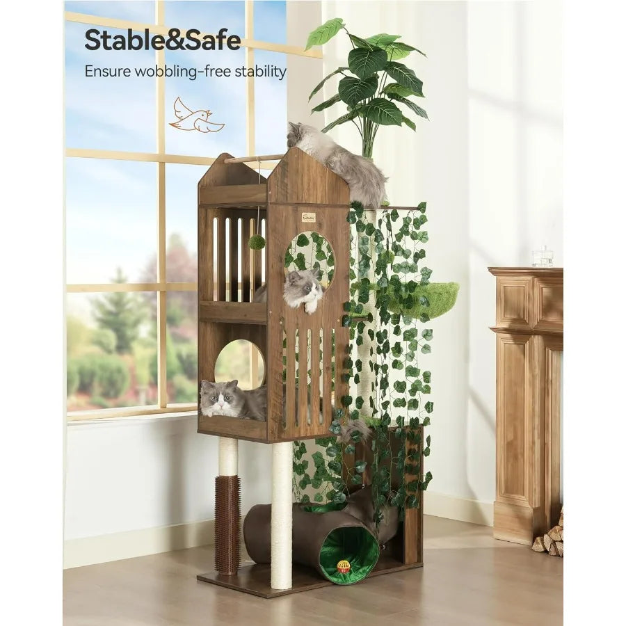 Hign-concerned Large Cat Tree With Leaves Indoor Tower