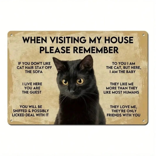 CIFBUY Funny Remember My House Rules Cat Sign Halloween Decor