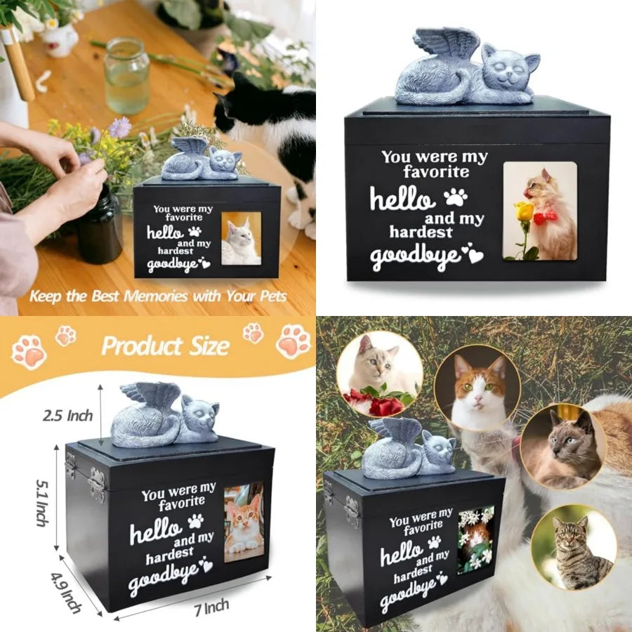 Cat Urn For Ashes Wooden Cremation Urn With Angel Statue