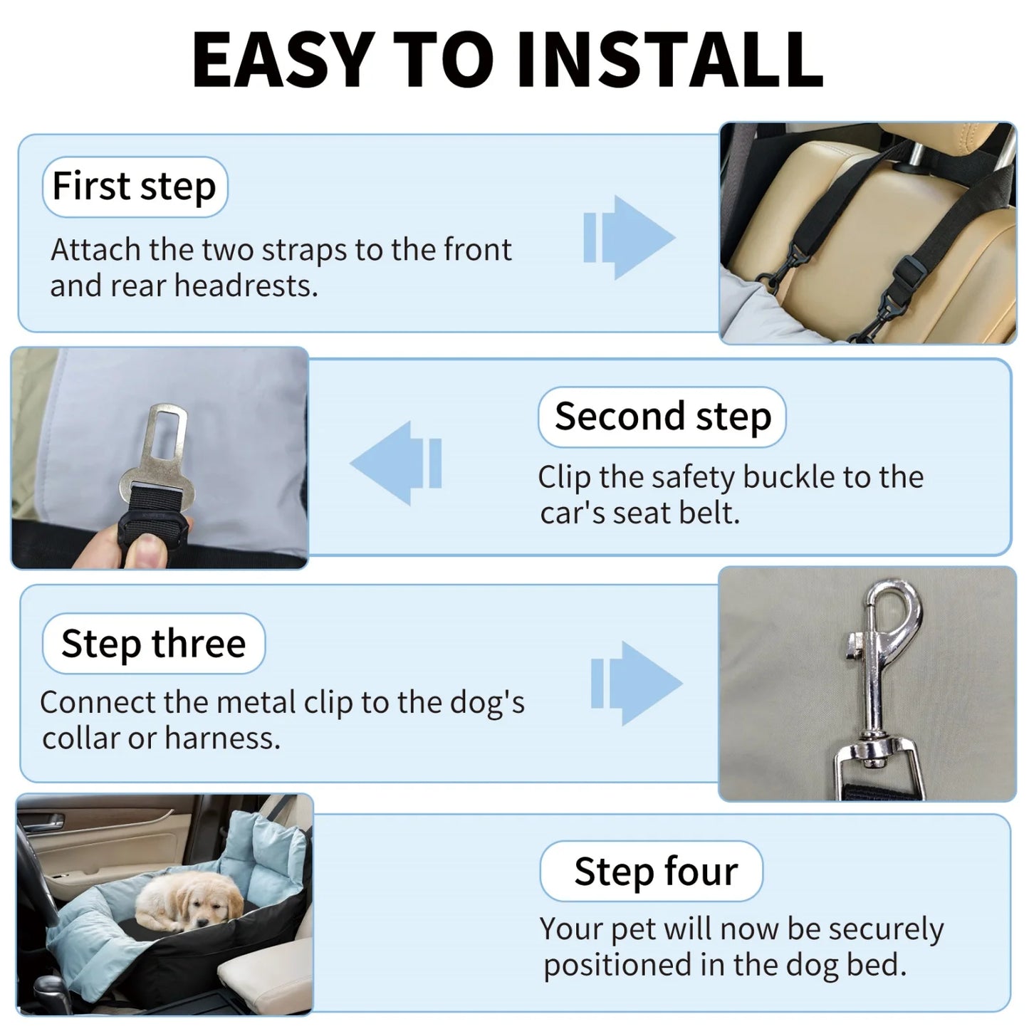 BINGOPAW Small Dog Car Seat Booster With Safety Belt
