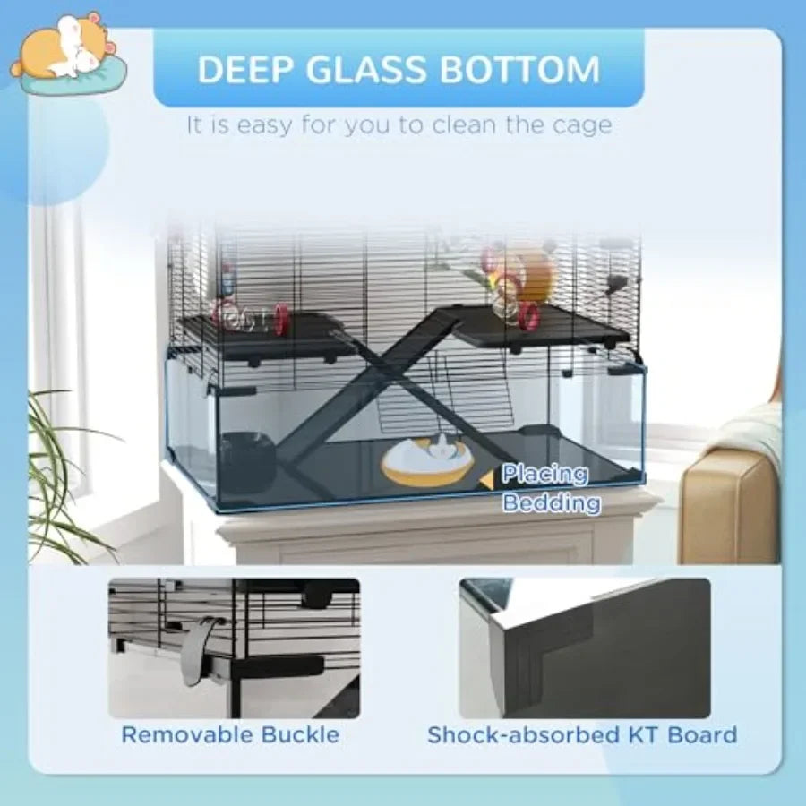 Guangdong Hamster Cage With Tube Tunnel For Dwarf Hamster Rat Gerbil Deep Glass Bottom