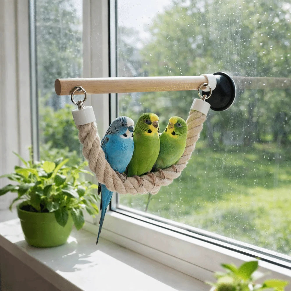 Suction Cup Parrot Climbing Perch Non Slip Wood Swing Toy