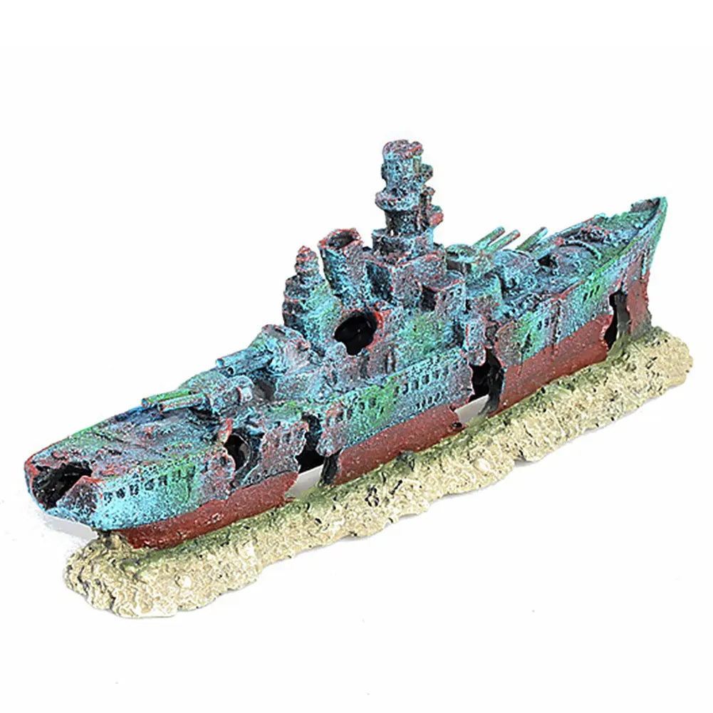 APWIKOGERH Warship Wreckage Aquarium Decor Resin Ornament