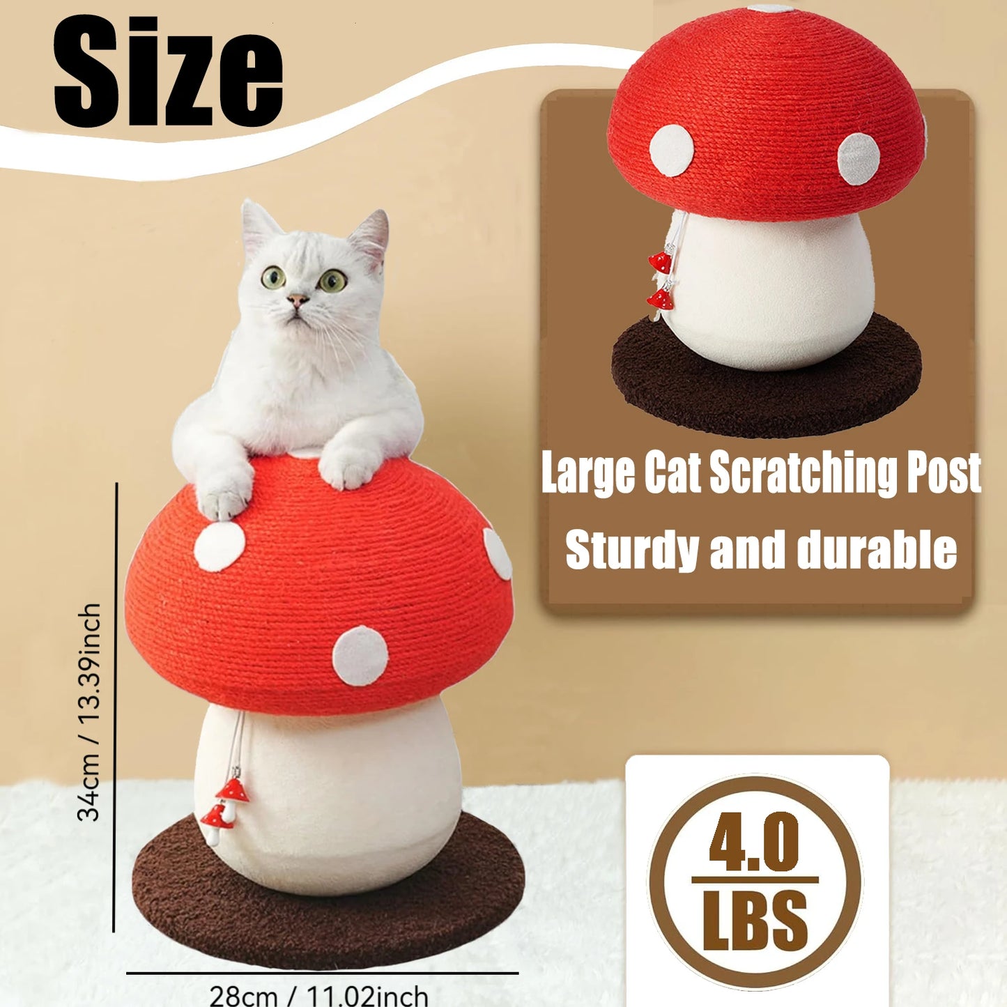 Mushroom Shaped Sisal Cat Scratching Post For Paw Care
