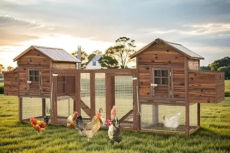 MKDK Large Wooden Chicken Coop Outdoor Run With Nesting Boxes