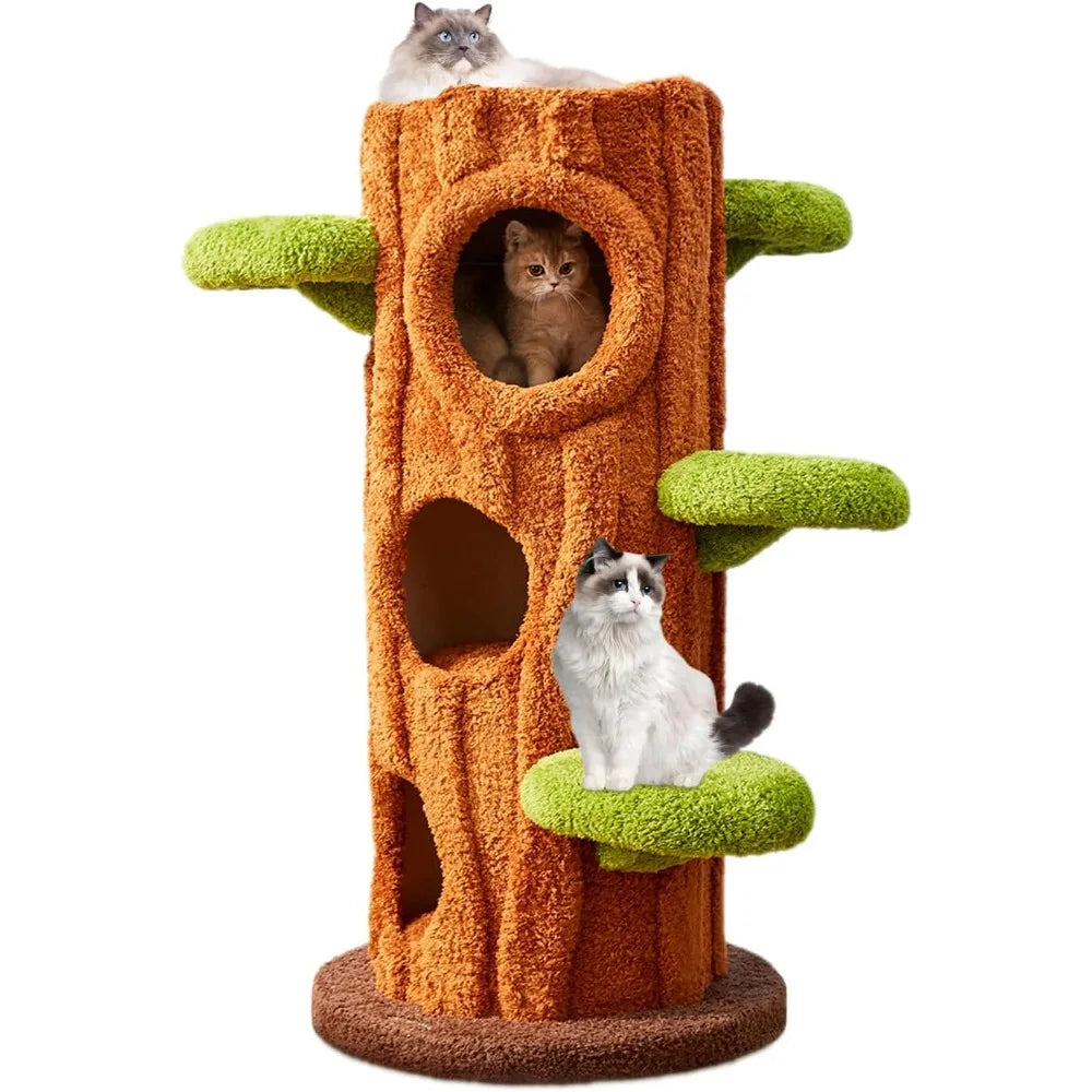 MKDK Natural Wood Cat Tree Multi Level Scratching Post