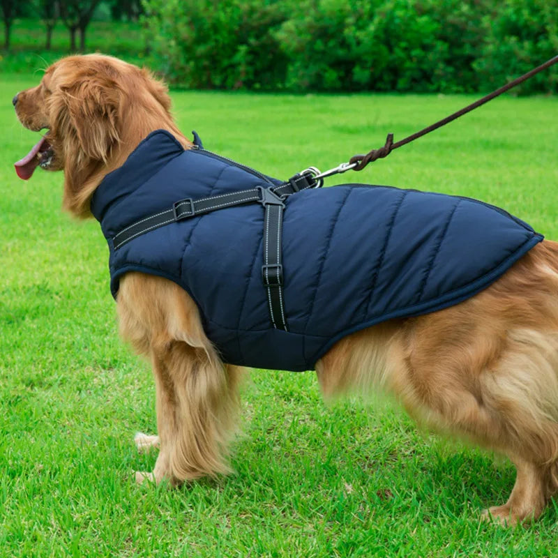 Winter Warm Dog Jacket Waterproof Coat With Harness For Pets