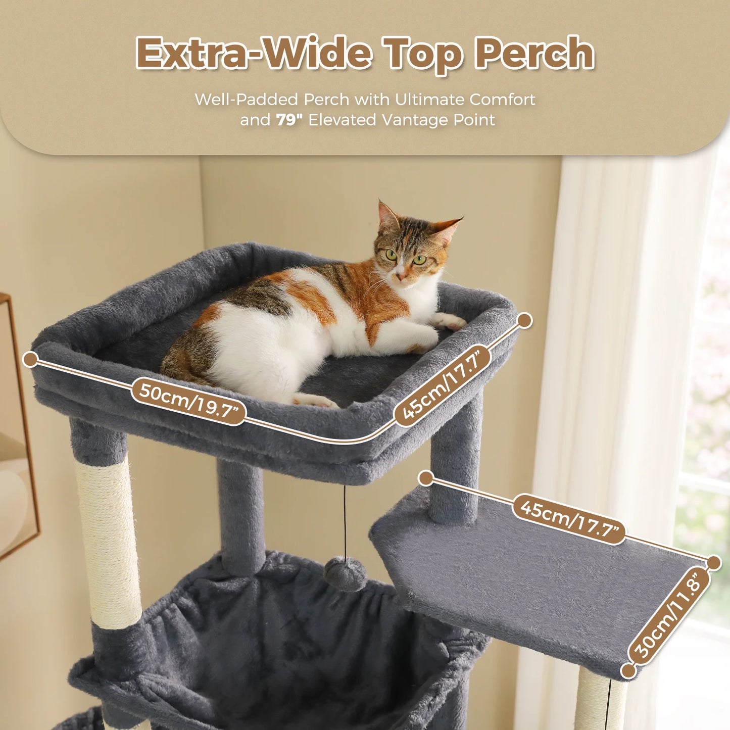 PAWZ Road Tall Cat Tree With Large Condo And Scratching Posts