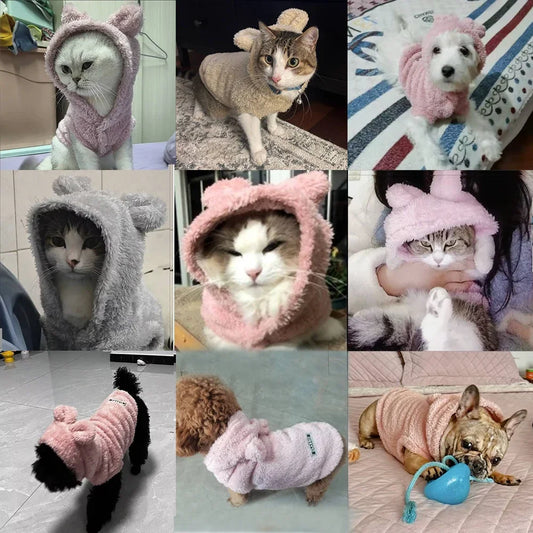 Warm Fleece Hooded Jacket for Cats and Dogs Winter Apparel