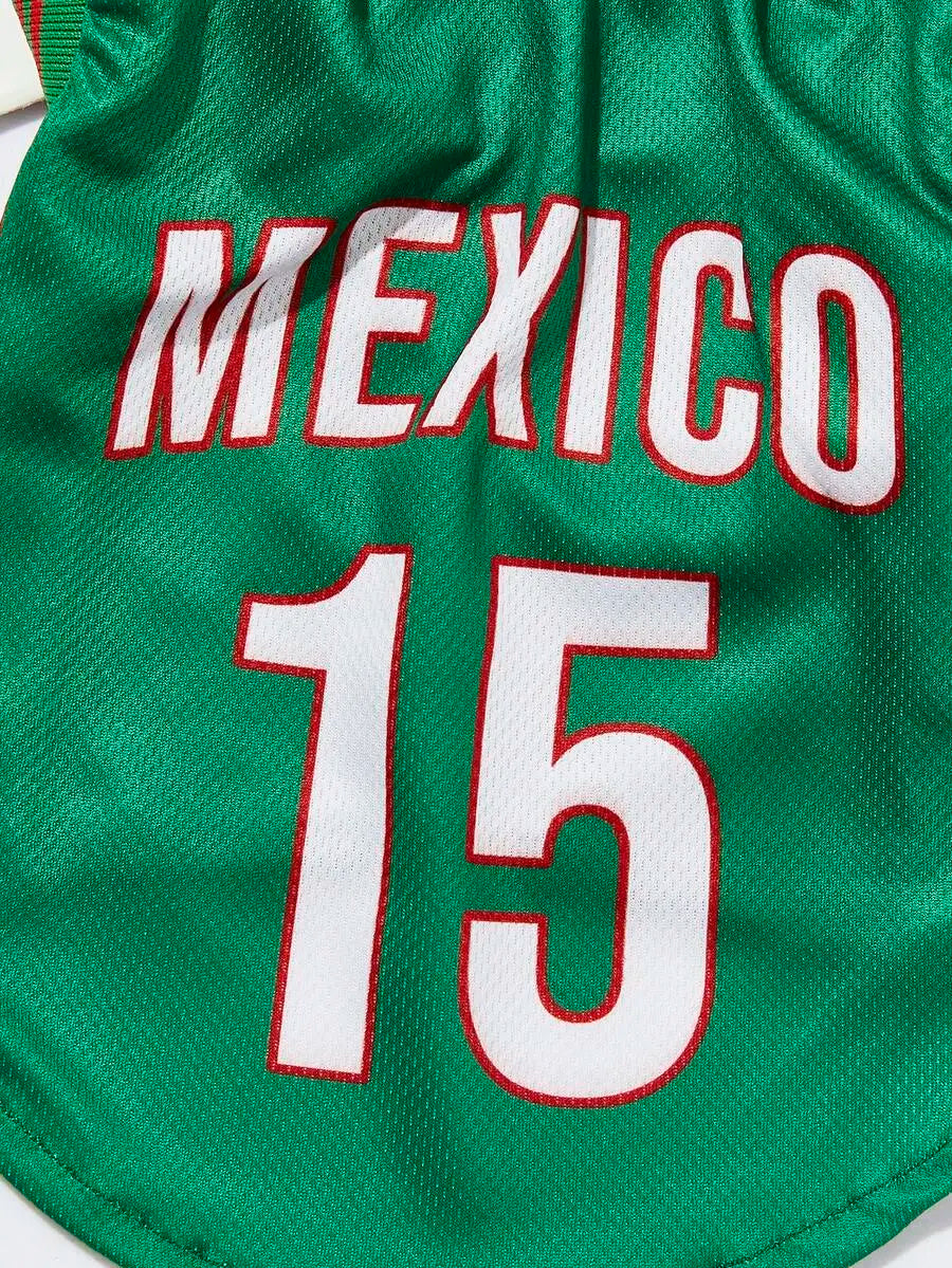 Mexican National Team Style Pet Jersey With Striped English Number Print