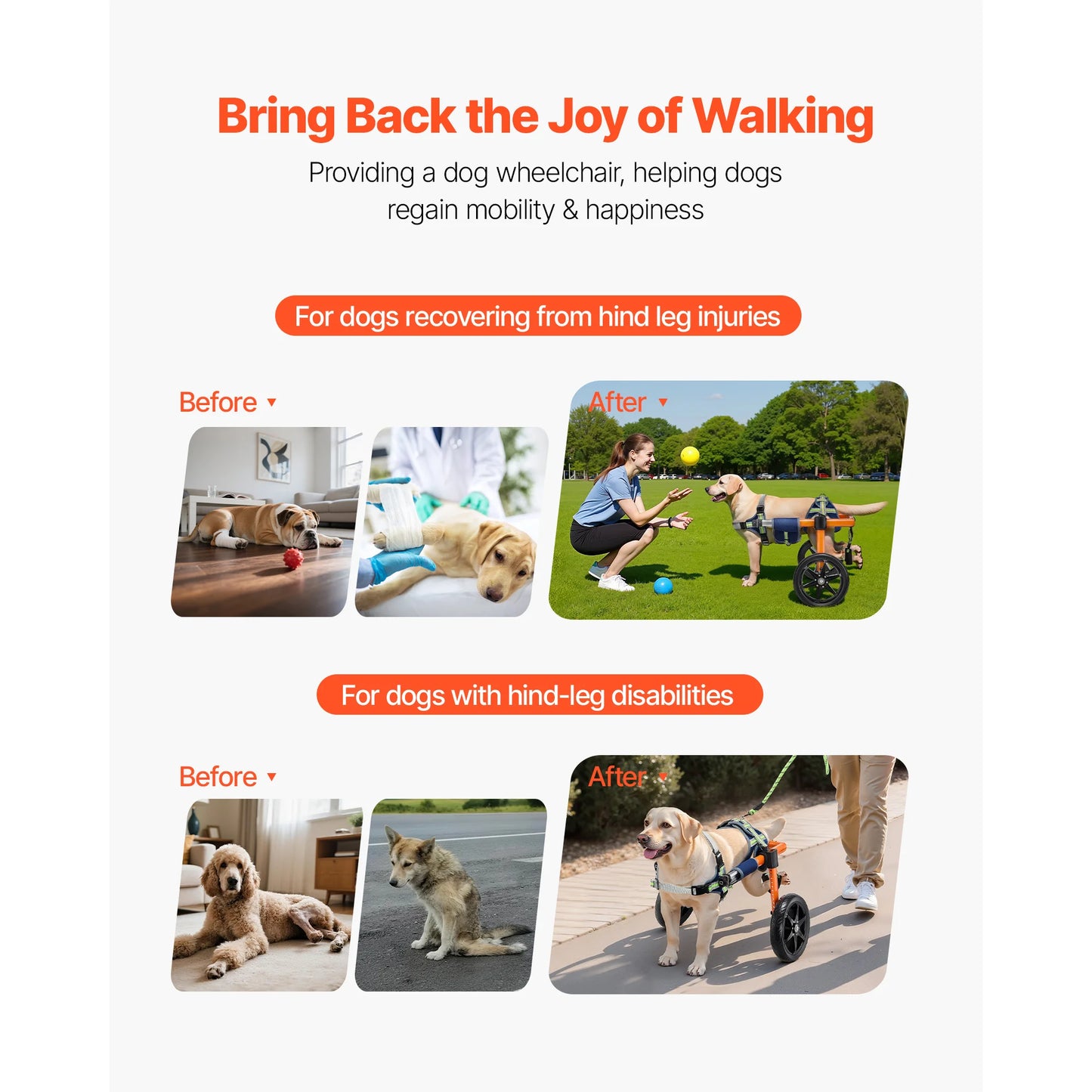 Dog Wheelchair For Back Legs Adjustable Two Wheels Lightweight Cart