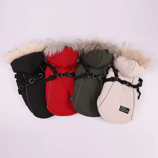 Winter Dog Harness Jacket Waterproof Hooded Coat for Dogs