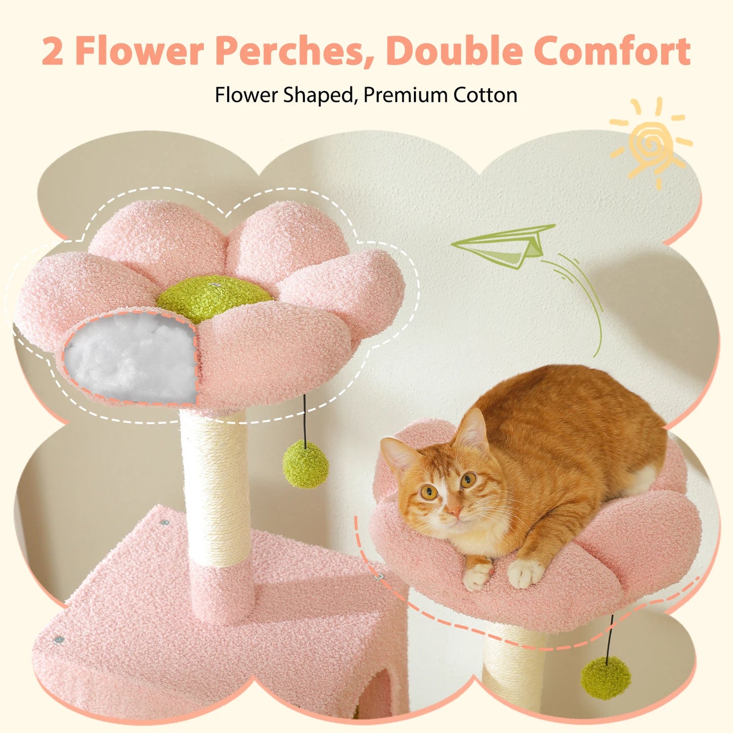 PEQULTI Multi Level Cat Tree Tower Scratching Posts Hammock Condo