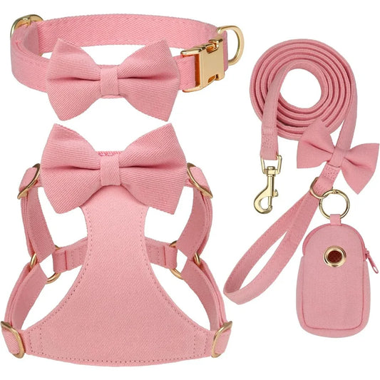 Cute Extra Small Dog Harness Set With Detachable Bows Leash