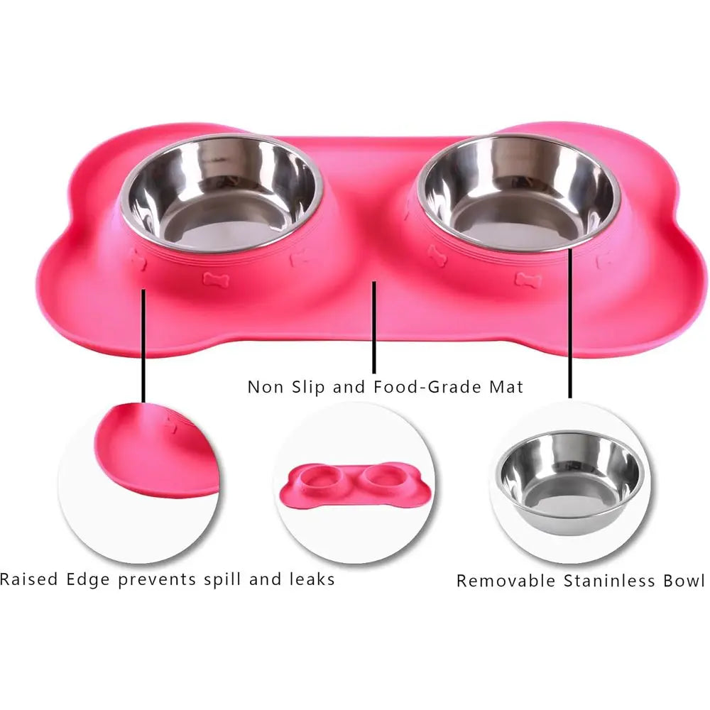 Stainless Steel Dog Bowls Set With Non Slip Silicone Mat