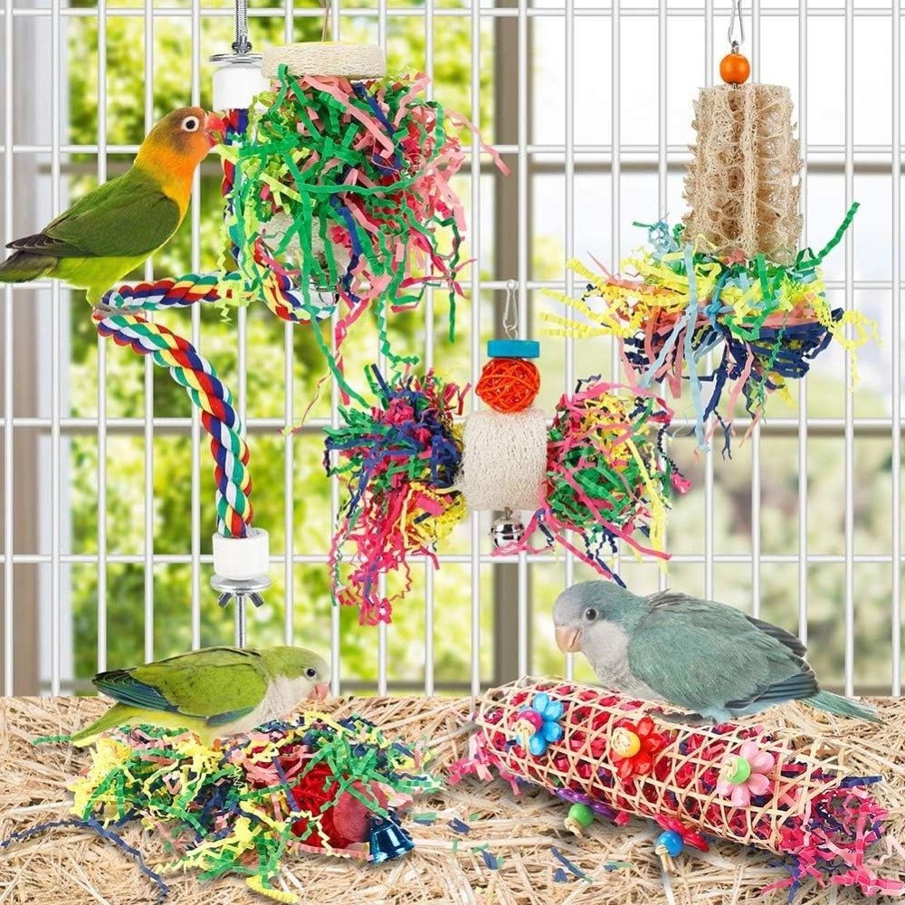 Bird Chew Toys Parrot Paper Ball Foraging Cage Hanging Toys