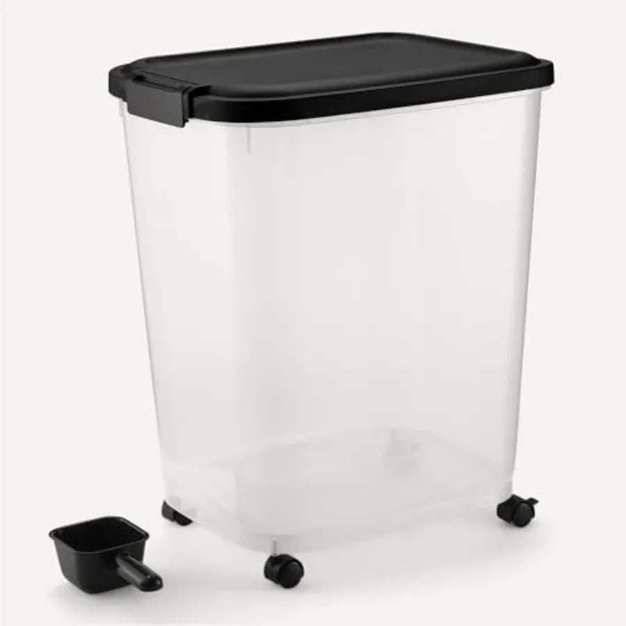 Pet Food Storage Container With Rolling Wheels And Detachable Scoop