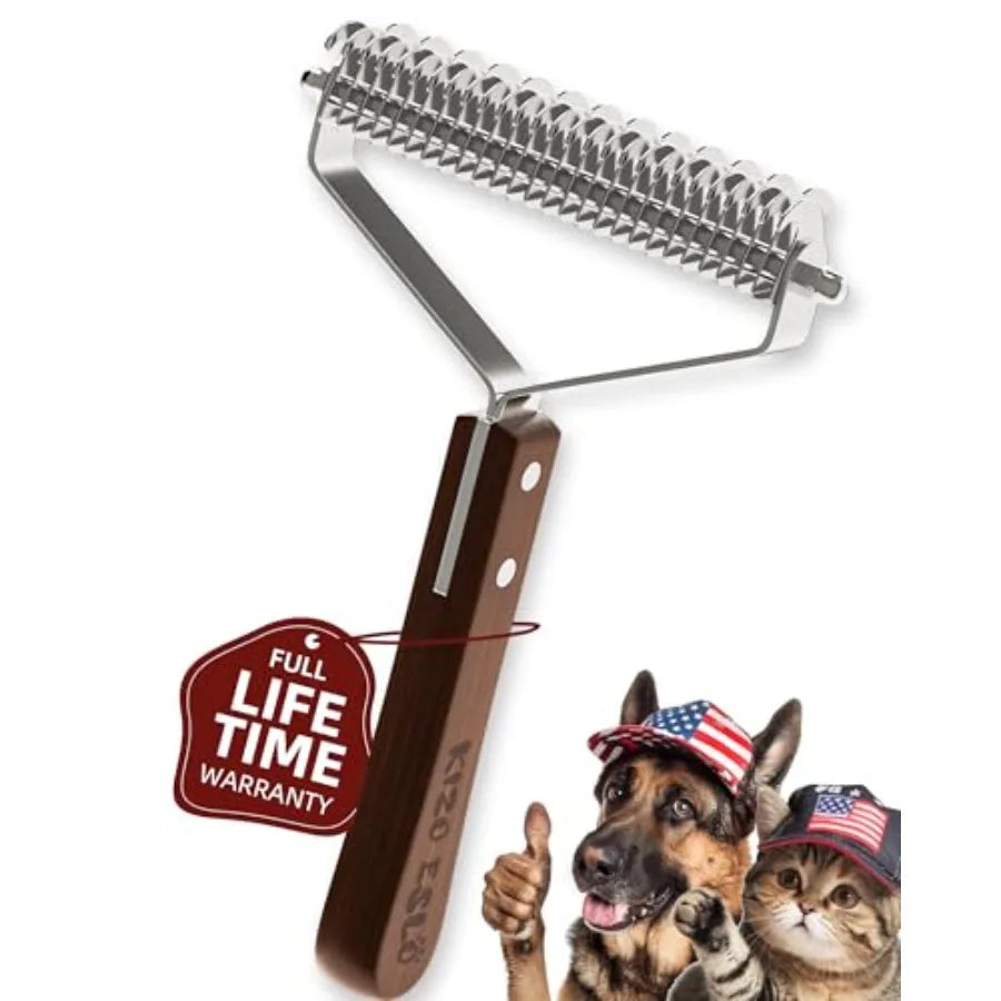 Hign-concerned Two-Sided Undercoat Rake For Dogs Cats With Premium Wooden-Handle
