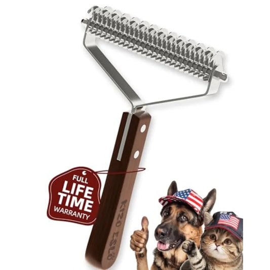 Hign-concerned Two-Sided Undercoat Rake For Dogs Cats With Premium Wooden-Handle