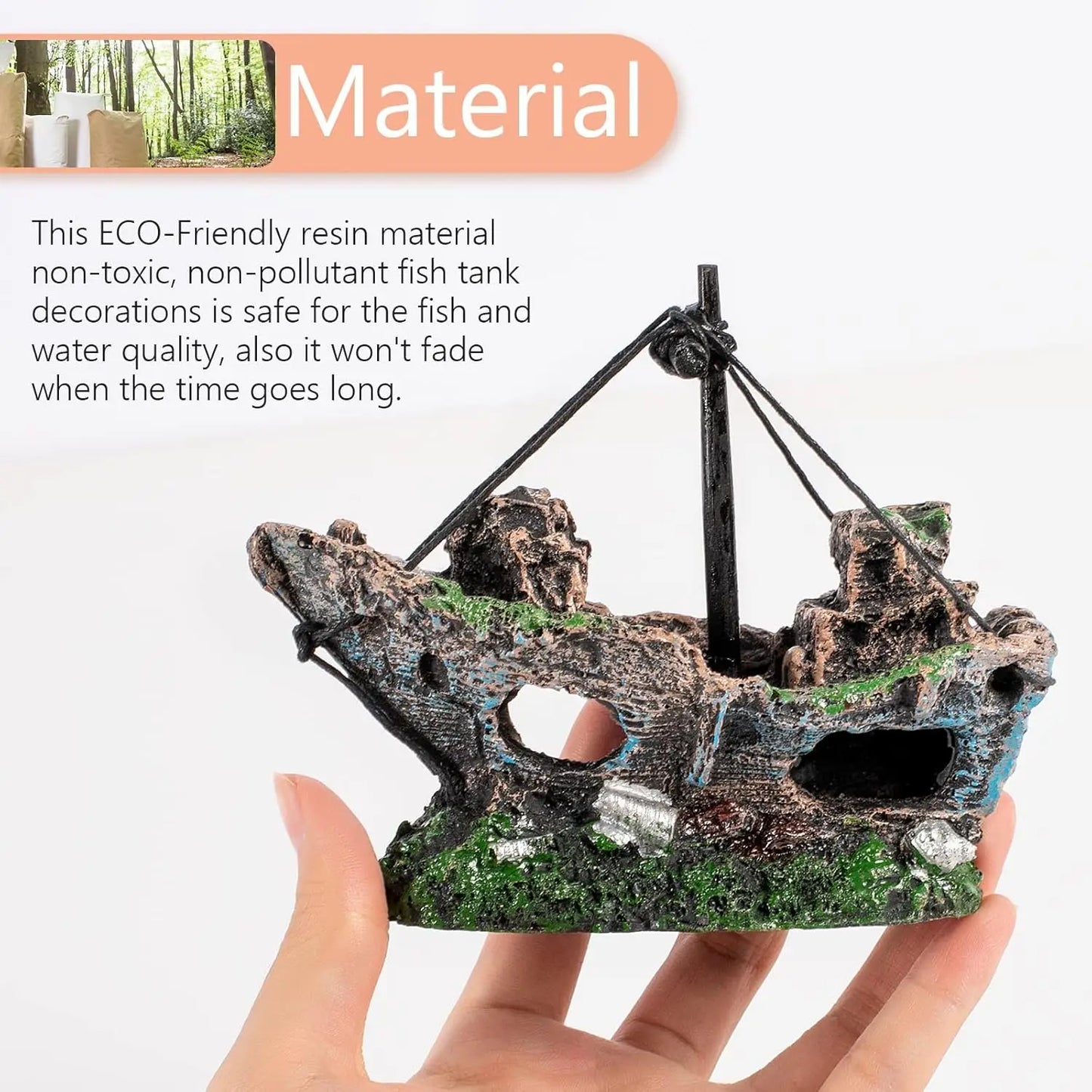 Hign-Concerned Resin Shipwreck Aquarium Decor For Fish Tanks