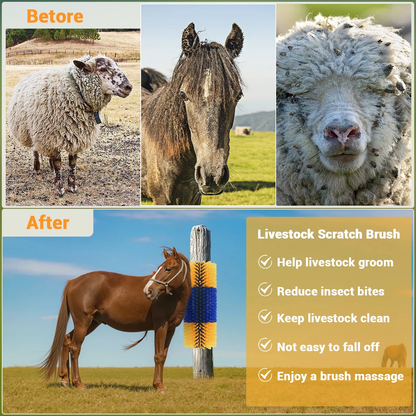 TWISTER.CK Livestock Scratch Brush Kit for Horse and Cattle