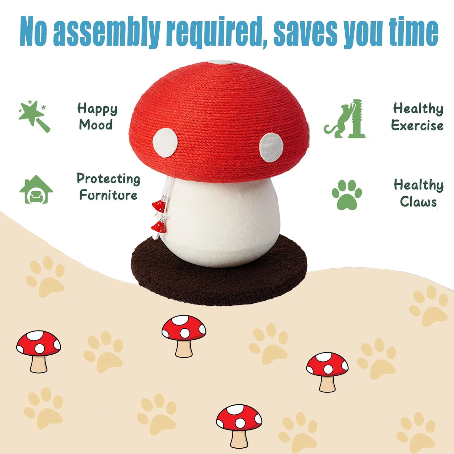 Mushroom Shaped Sisal Cat Scratching Post For Paw Care