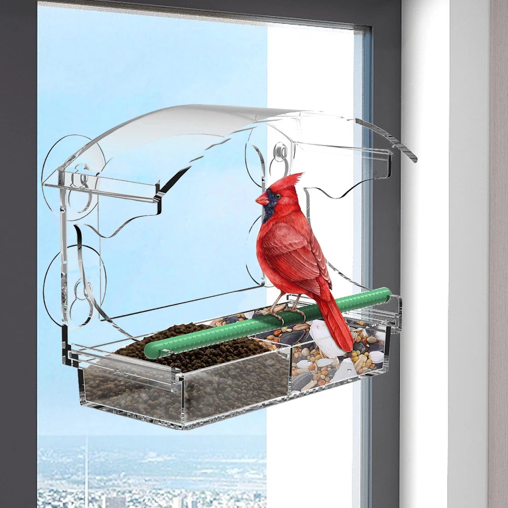 Shunmaii Window Bird Feeder Transparent Acrylic With 4 Suction Cups