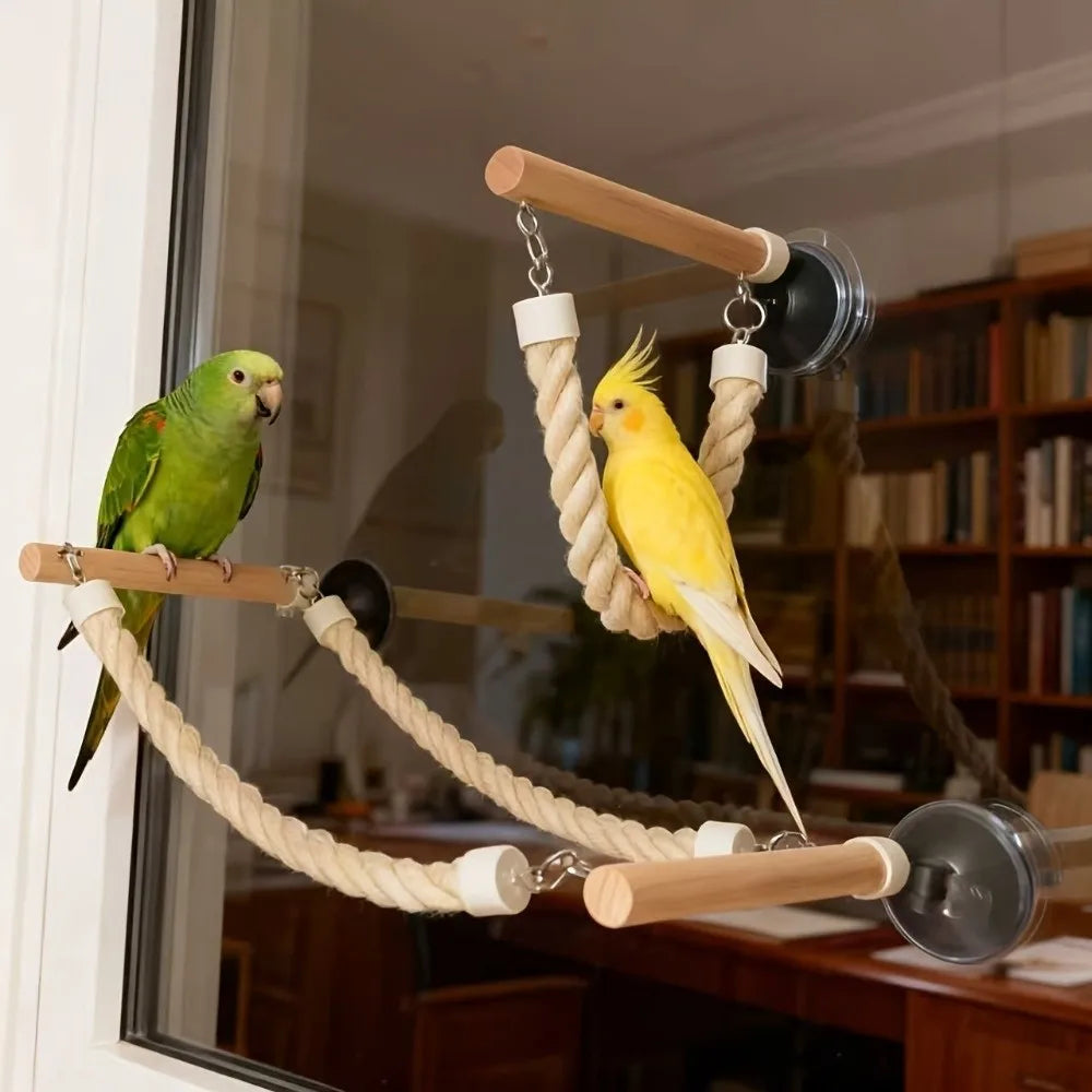 Suction Cup Parrot Climbing Perch Non Slip Wood Swing Toy