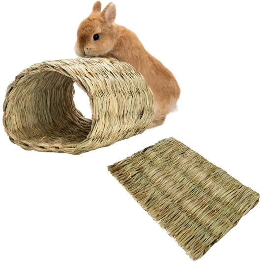 Hamiledyi Rabbit Grass Tunnel Bed Natural Straw Hideaway Hut