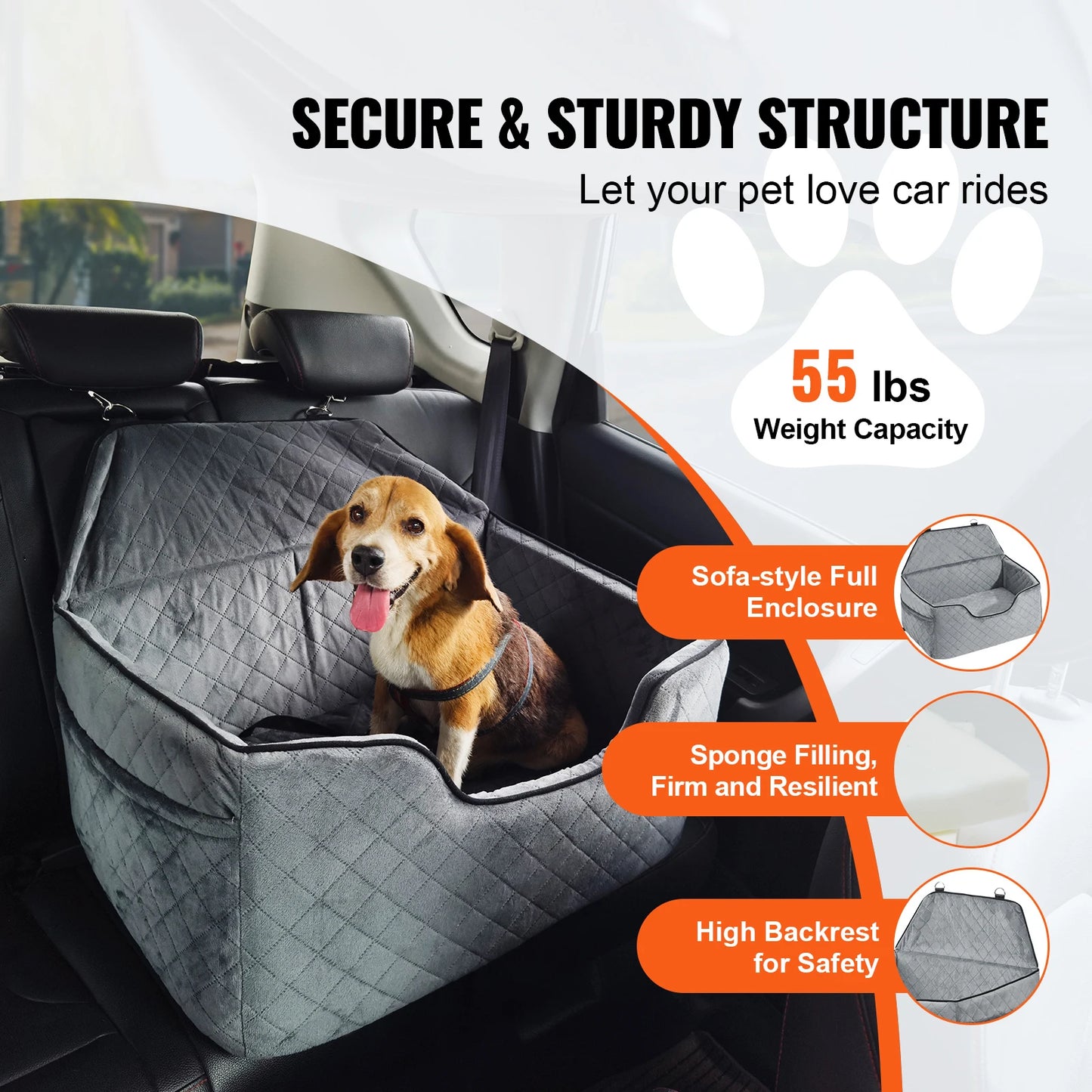 SucceBuy Deluxe Ultrasonic Quilted Velvet Dog Car Seat Booster StoragePocketSystem