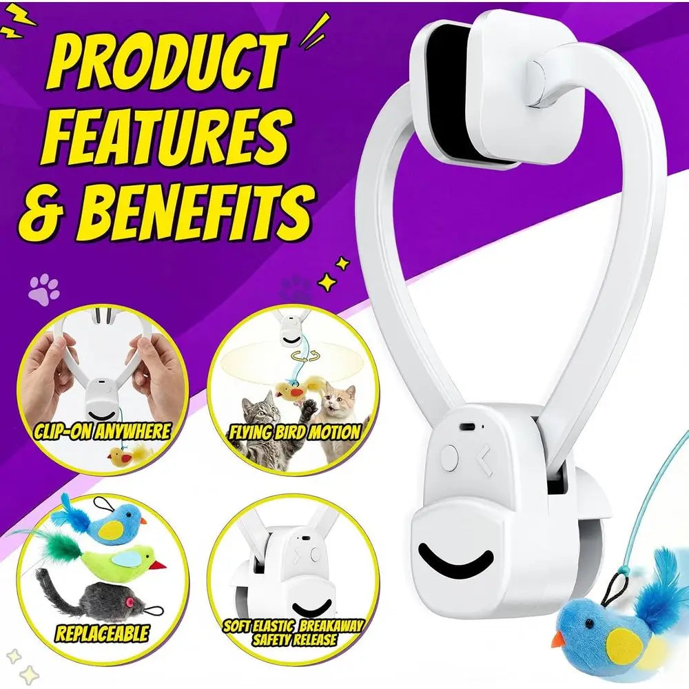 Interactive Cat Toy Wand Chase USB Rechargeable Enrichment for Indoor Cats