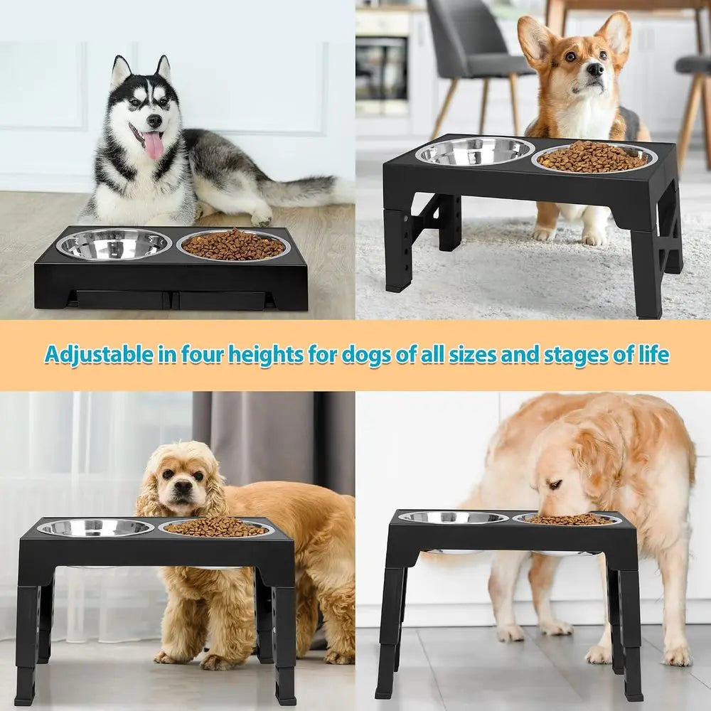 Elevated Dog Bowls With 2 Stainless Steel Bowls Adjustable Height