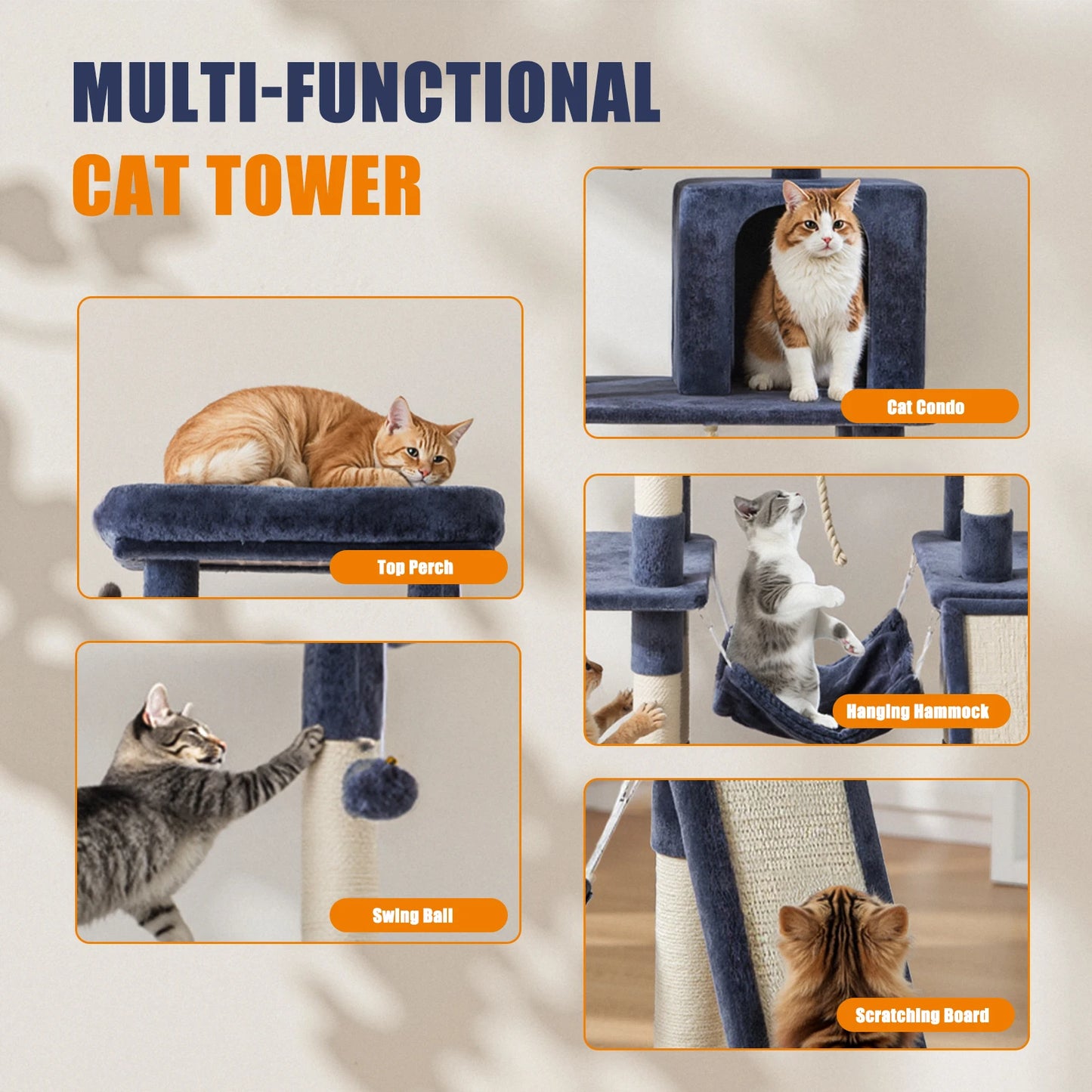 JHK Multi Level Cat Tree Tower for Indoor Cats Sisal