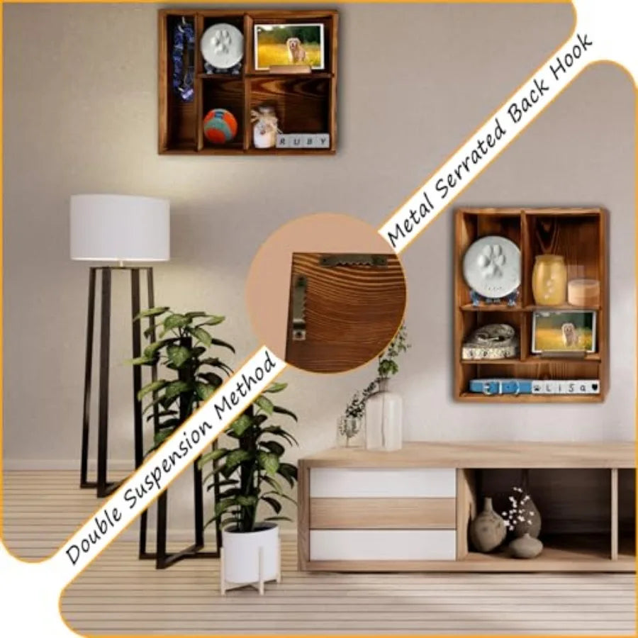 Solid Wood Pet Memorial Shadow Box Frame With Adjustable Shelves