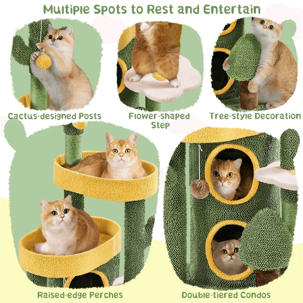 Oasis Themed Cat Tree With Fleece Covered Tower Scratching Posts