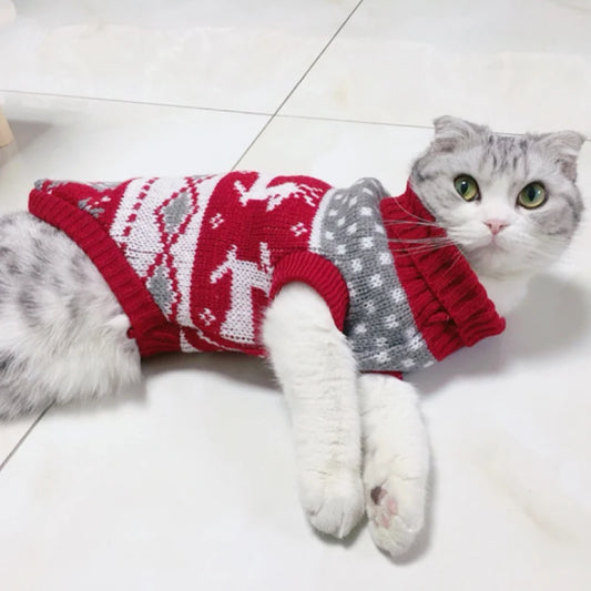 Christmas Cat Sweater Winter Warm Pet Costume For Cats