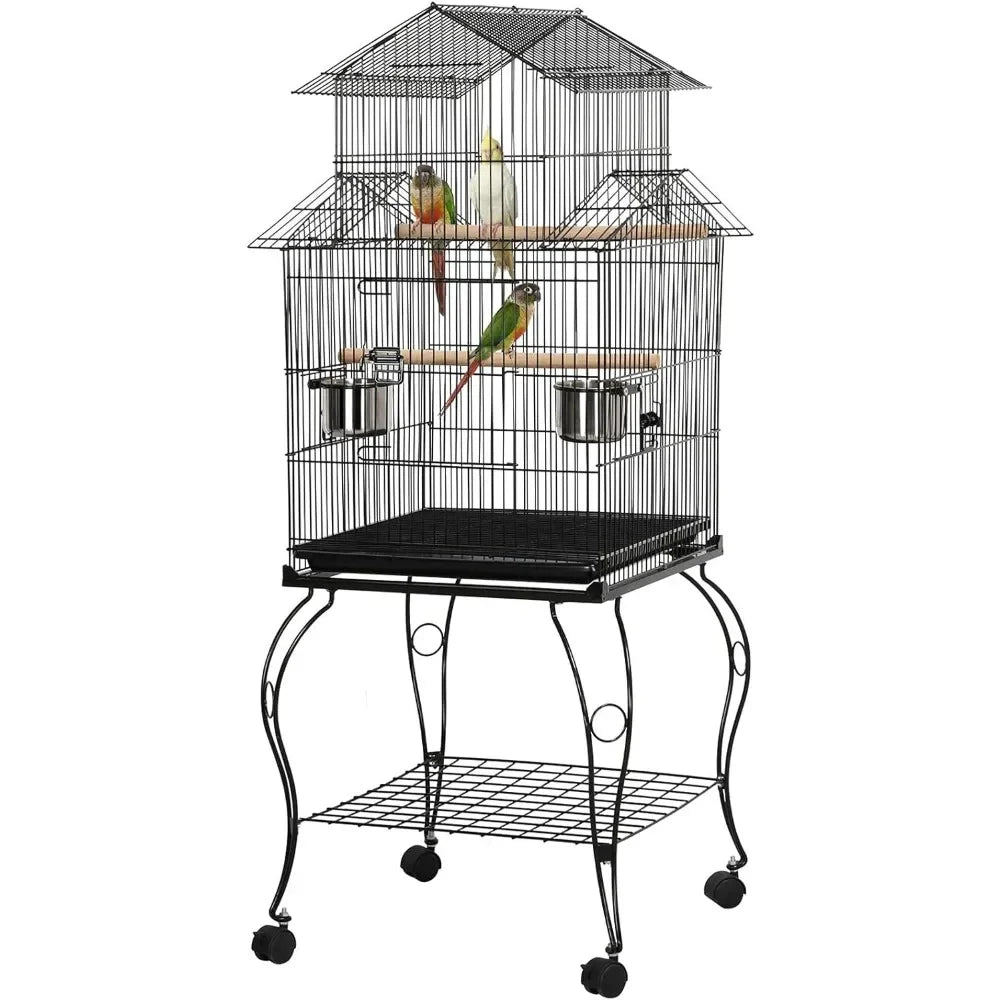 High Concerned Parrot Cage Rolling Standing Cage Detachable Stand