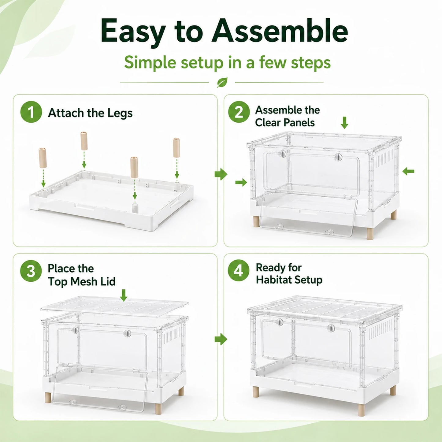 Foldable Reptile Terrarium Habitat With Front Opening Door Ventilation